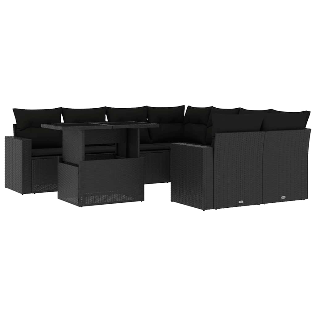 vidaXL Set mobilier de grădină cu perne, 9 piese, negru, poliratan