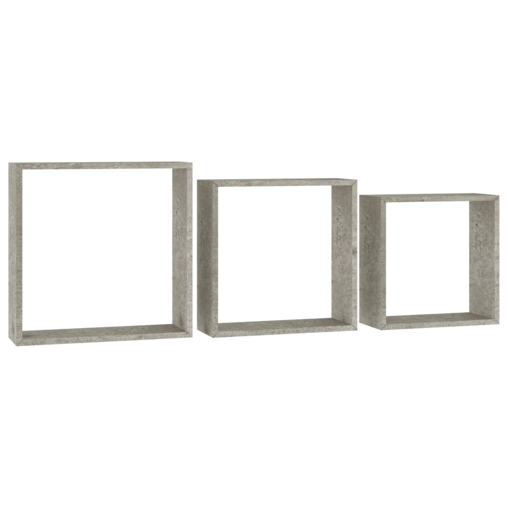 vidaXL Rafturi de perete cub, 3 buc., gri beton vidaXL Rafturi de perete cub, 3 buc., gri beton