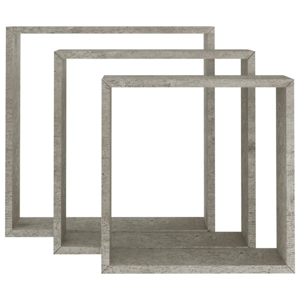 vidaXL Rafturi de perete cub, 3 buc., gri beton vidaXL Rafturi de perete cub, 3 buc., gri beton