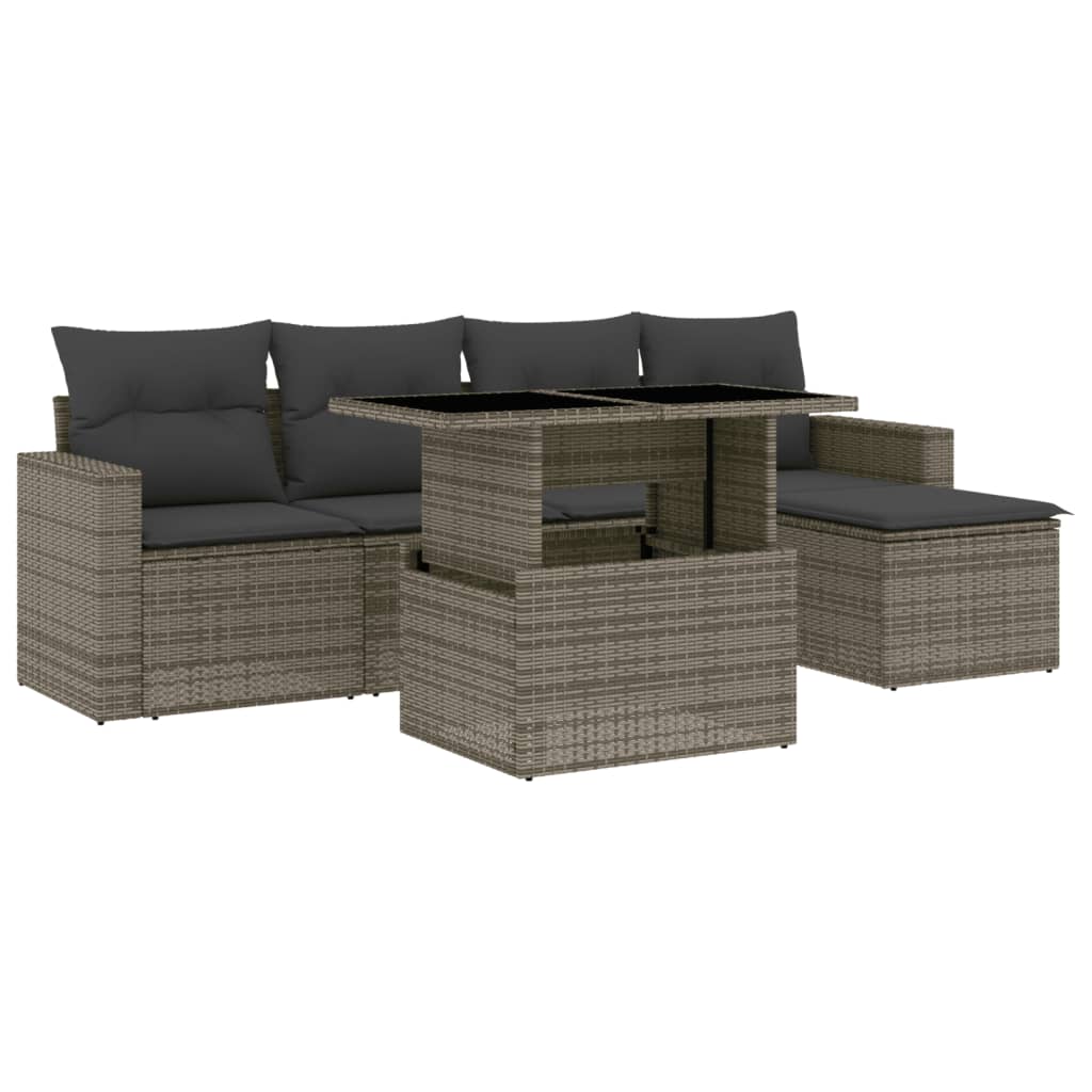vidaXL Set mobilier grădină cu perne, 6 piese, gri, poliratan vidaXL Set mobilier grădină cu perne, 6 piese, gri, poliratan