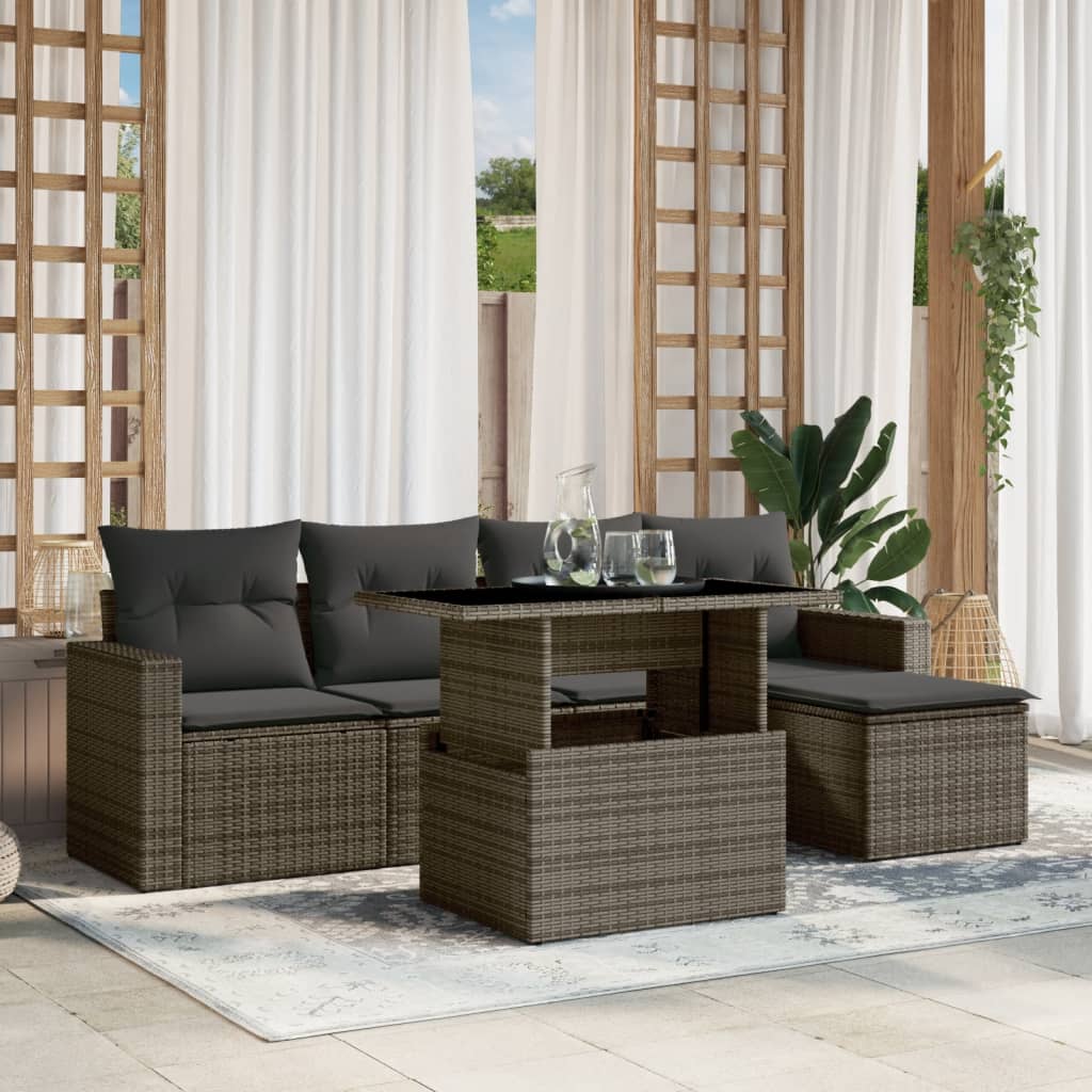 vidaXL Set mobilier grădină cu perne, 6 piese, gri, poliratan vidaXL Set mobilier grădină cu perne, 6 piese, gri, poliratan