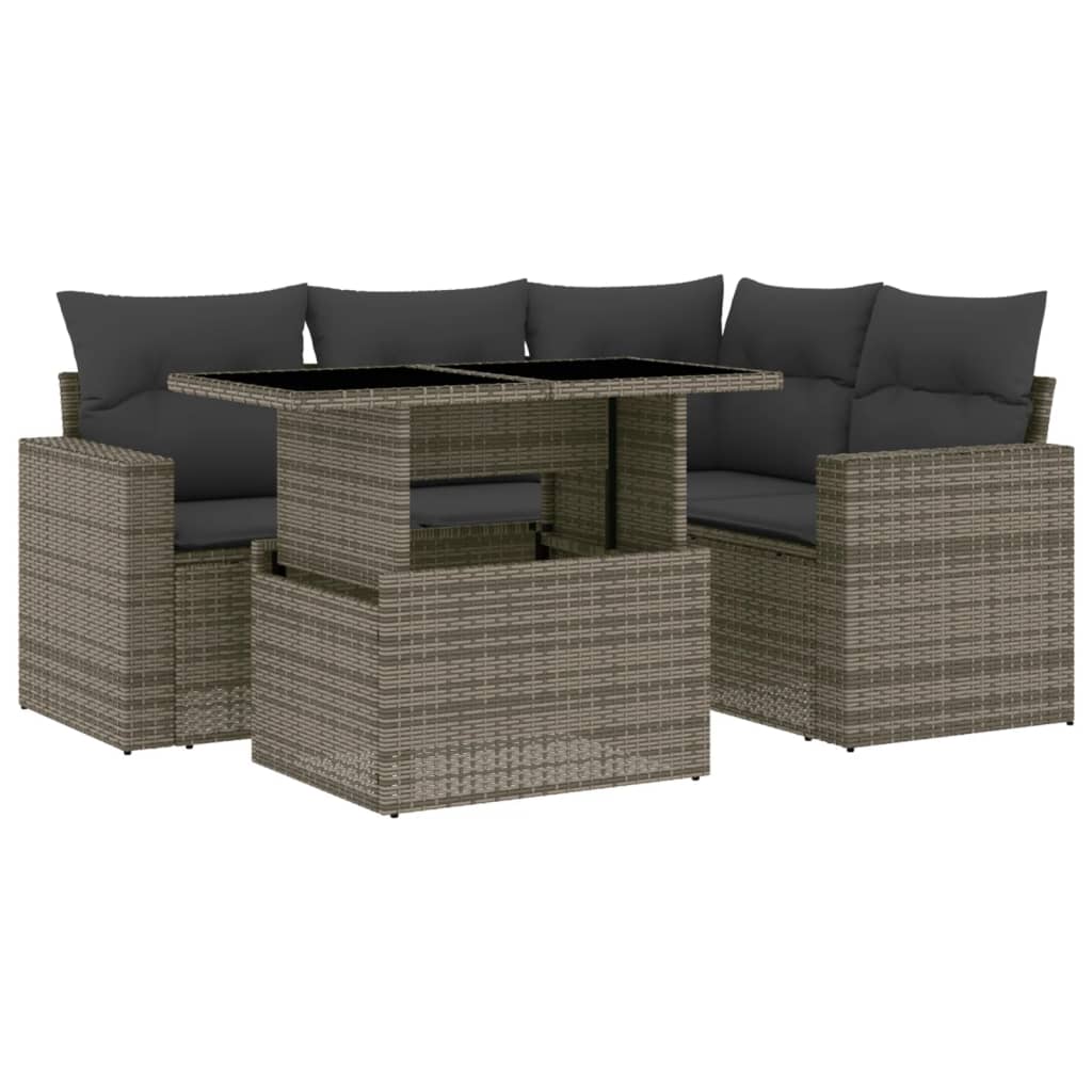 vidaXL Set canapea de grădină cu perne, 5 piese, gri, poliratan vidaXL Set canapea de grădină cu perne, 5 piese, gri, poliratan