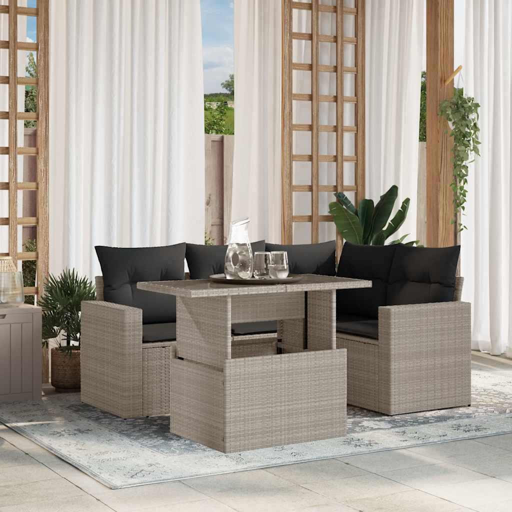 vidaXL Set canapele de grădină cu perne, 5 piese gri deschis poliratan vidaXL Set canapele de grădină cu perne, 5 piese gri deschis poliratan