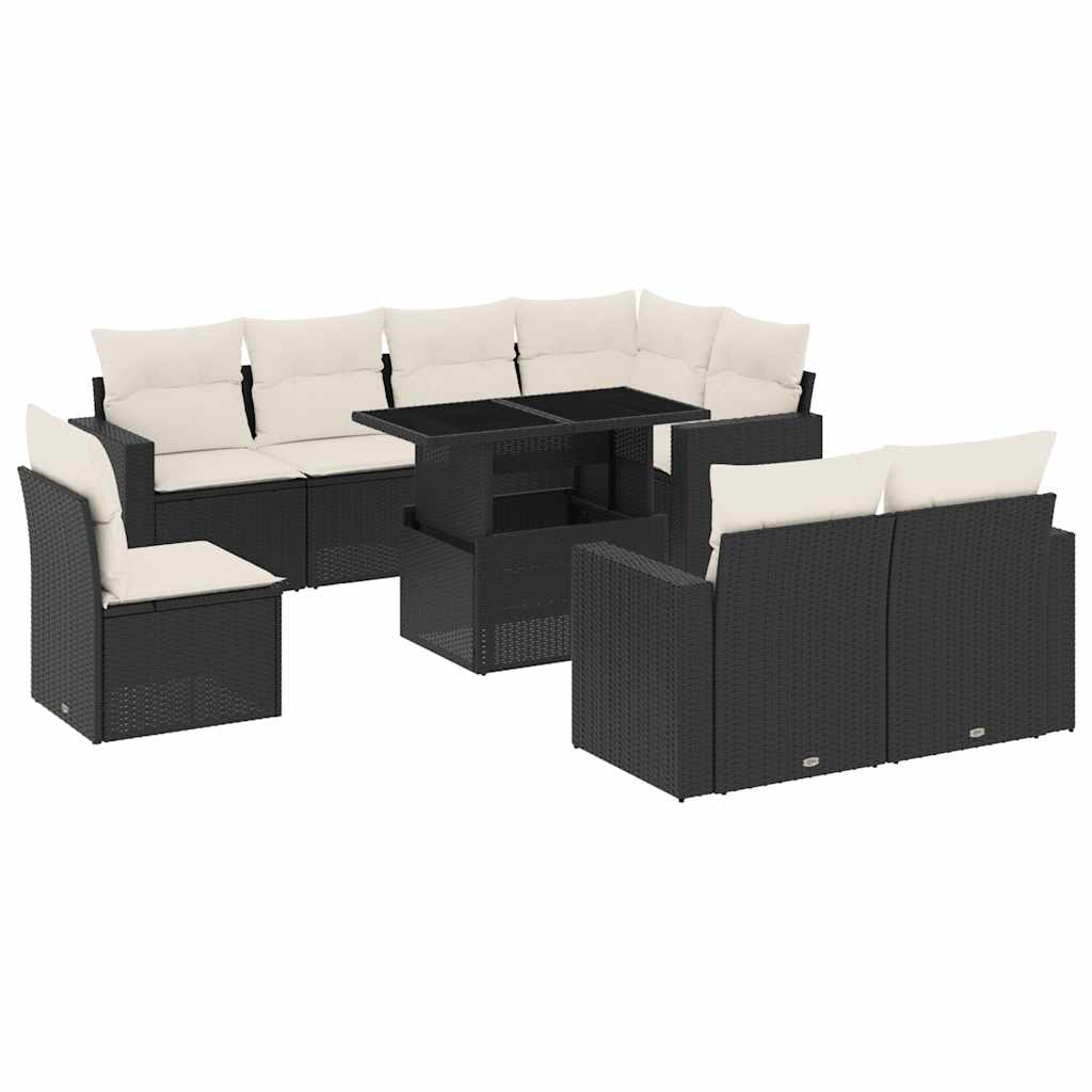 vidaXL Set mobilier de grădină cu perne, 9 piese, negru, poliratan vidaXL Set mobilier de grădină cu perne, 9 piese, negru, poliratan