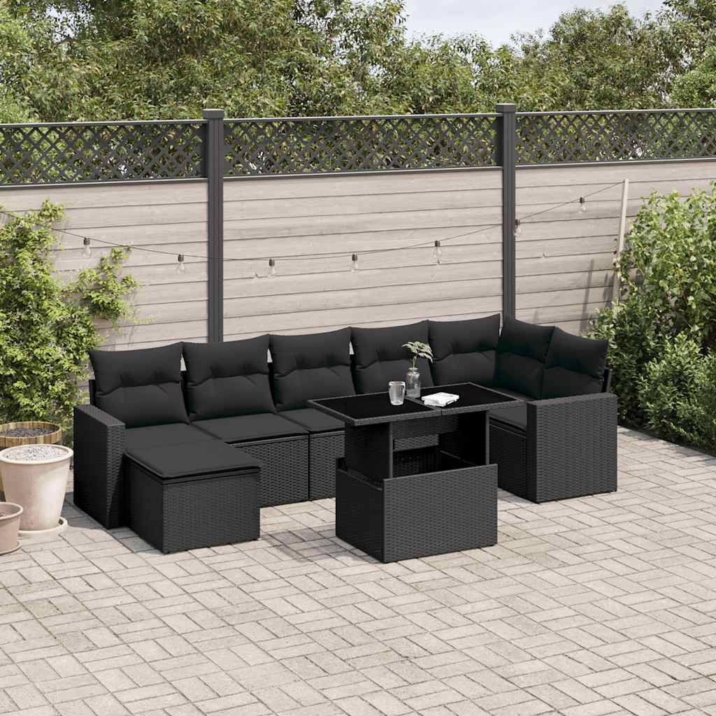 vidaXL Set mobilier de grădină cu perne, 8 piese, negru, poliratan vidaXL Set mobilier de grădină cu perne, 8 piese, negru, poliratan
