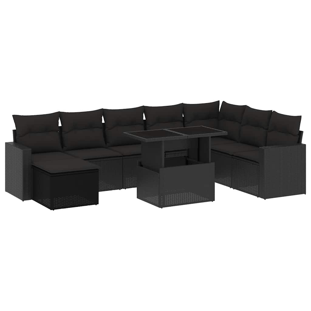 vidaXL Set mobilier de grădină cu perne, 9 piese, negru, poliratan vidaXL Set mobilier de grădină cu perne, 9 piese, negru, poliratan