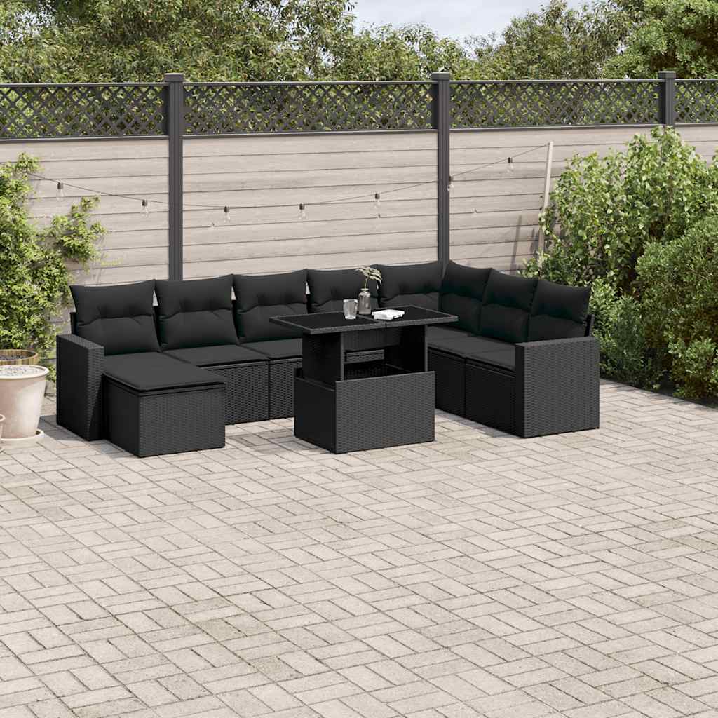 vidaXL Set mobilier de grădină cu perne, 9 piese, negru, poliratan vidaXL Set mobilier de grădină cu perne, 9 piese, negru, poliratan