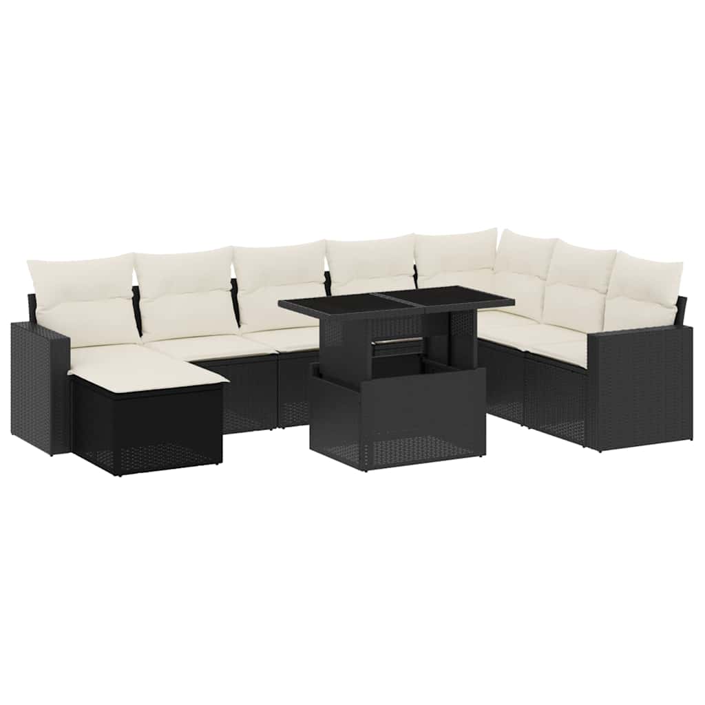 vidaXL Set mobilier de grădină cu perne, 9 piese, negru, poliratan