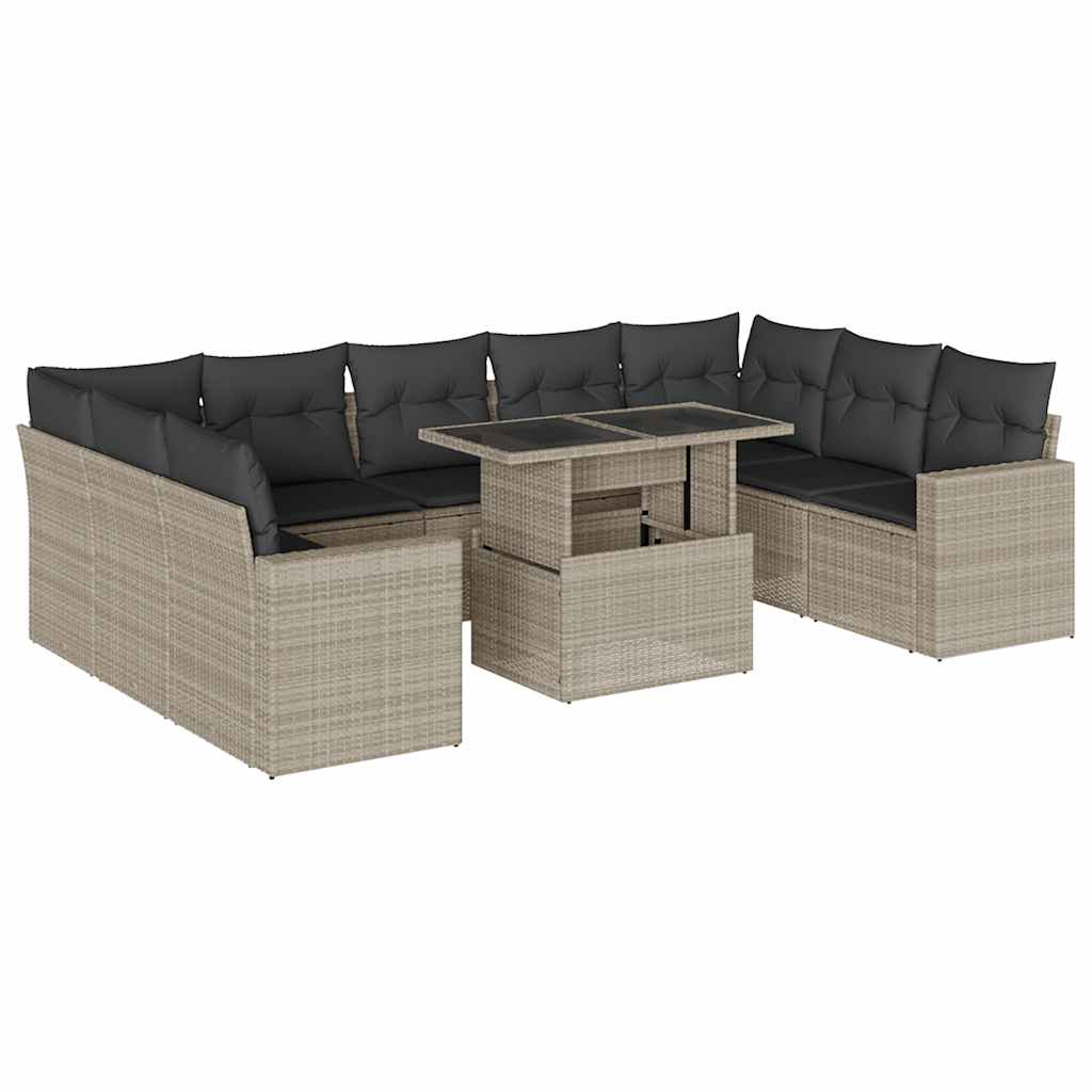 vidaXL Set canapele de grădină cu perne 10 piese gri deschis poliratan vidaXL Set canapele de grădină cu perne 10 piese gri deschis poliratan