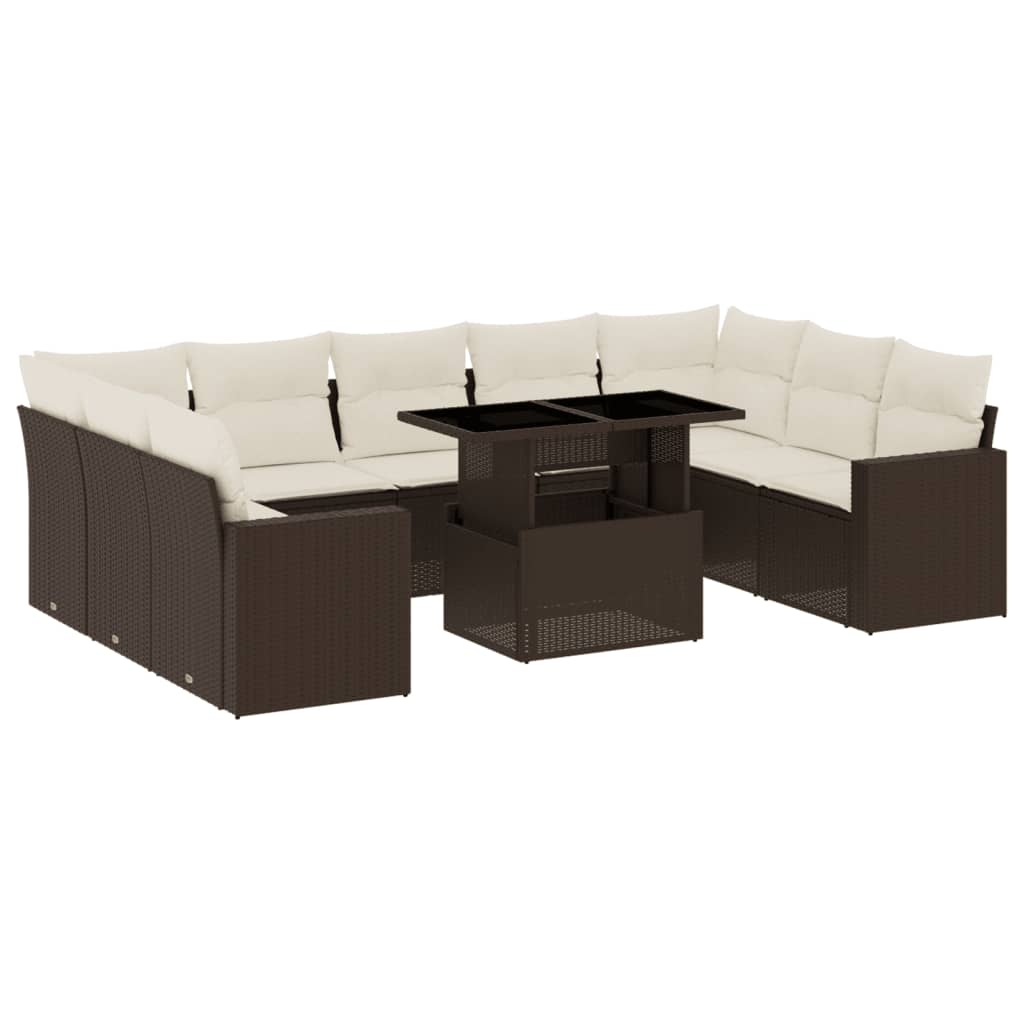 vidaXL Set canapele de grădină cu perne, 10 piese, maro, poliratan