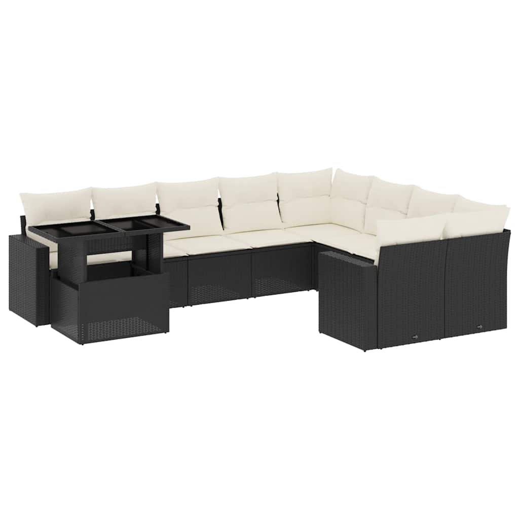 vidaXL Set canapele de grădină cu perne, 10 piese, negru, poliratan vidaXL Set canapele de grădină cu perne, 10 piese, negru, poliratan
