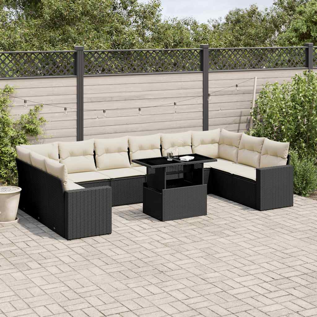 vidaXL Set canapele de grădină cu perne, 11 piese, negru, poliratan vidaXL Set canapele de grădină cu perne, 11 piese, negru, poliratan