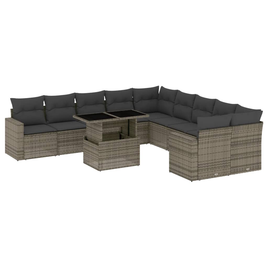 vidaXL Set canapele de grădină cu perne, 11 piese, gri, poliratan