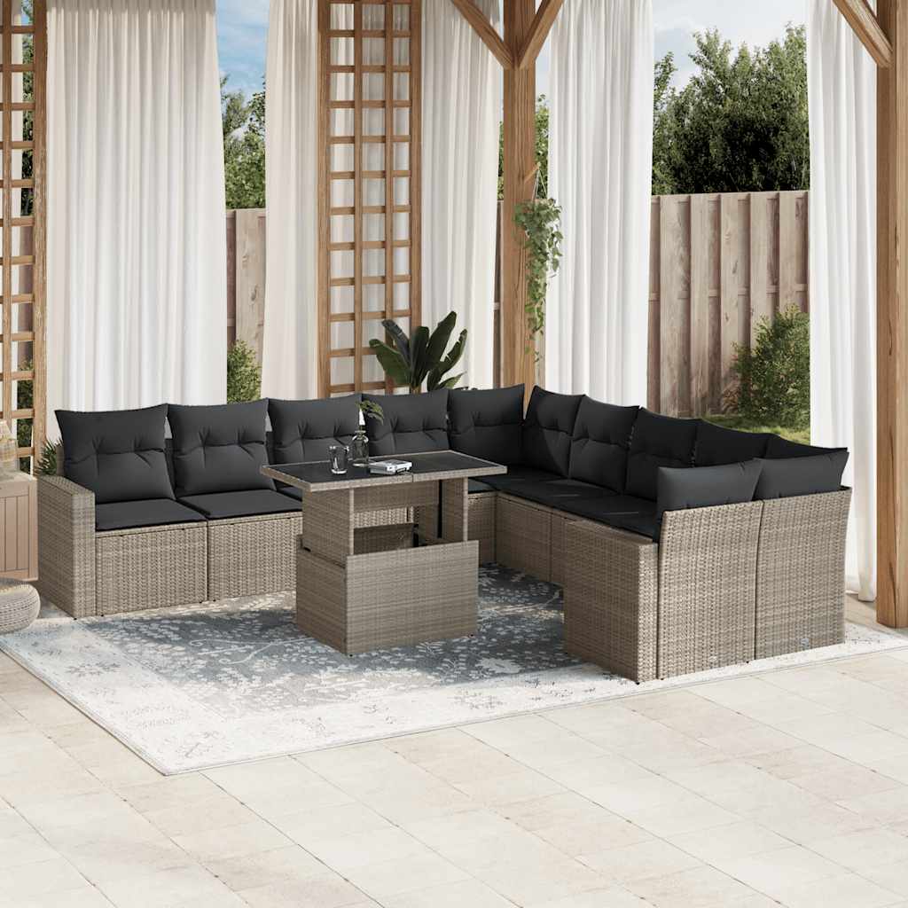 vidaXL Set canapele de grădină cu perne, 11 piese, gri, poliratan vidaXL Set canapele de grădină cu perne, 11 piese, gri, poliratan