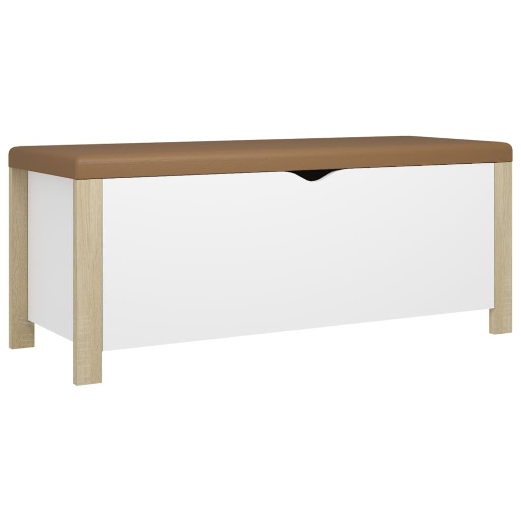 vidaXL Cutie depozitare cu pernă alb/stejar sonoma, 105x40x45 cm, lemn vidaXL Cutie depozitare cu pernă alb/stejar sonoma, 105x40x45 cm, lemn