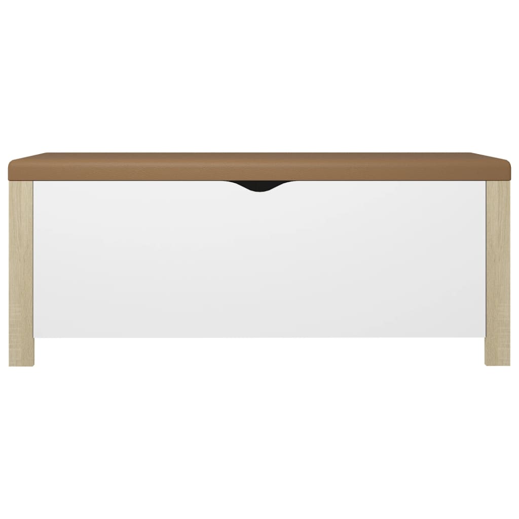 vidaXL Cutie depozitare cu pernă alb/stejar sonoma, 105x40x45 cm, lemn vidaXL Cutie depozitare cu pernă alb/stejar sonoma, 105x40x45 cm, lemn