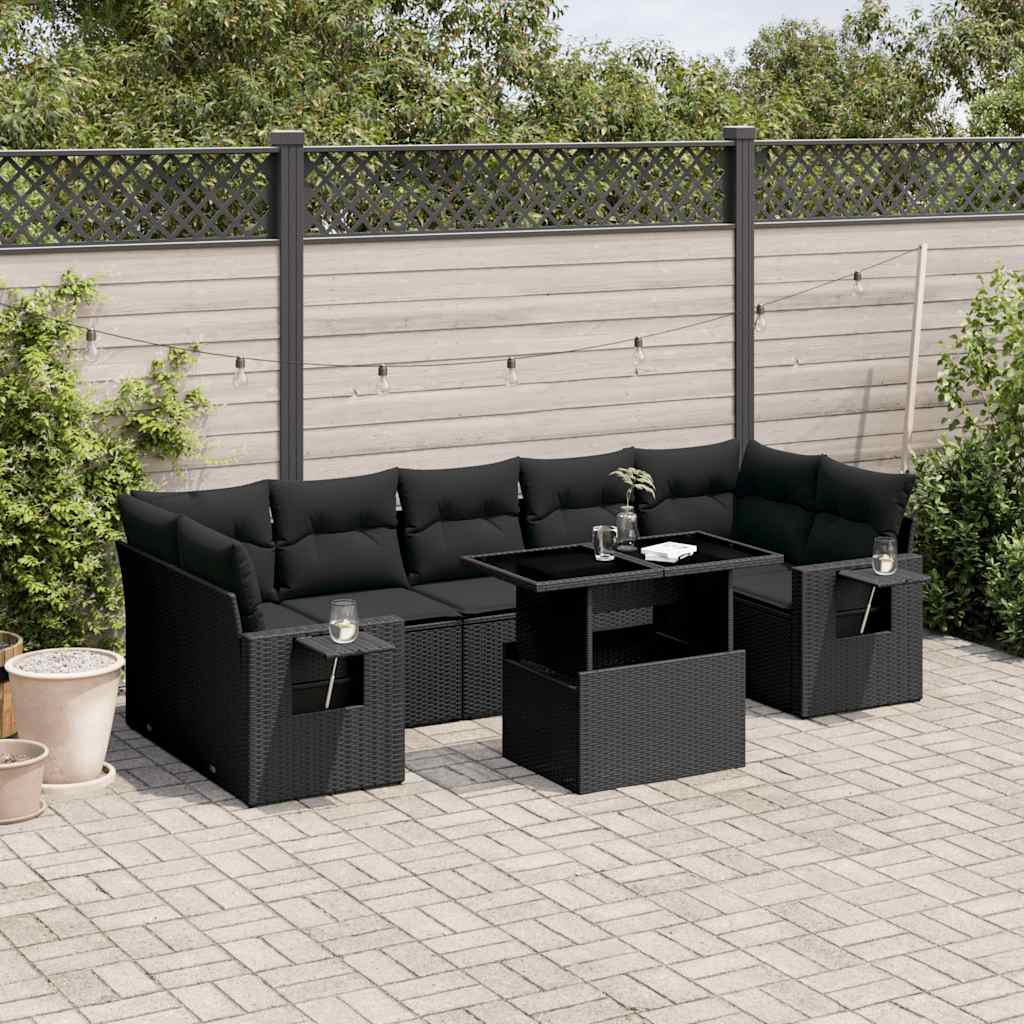 vidaXL Set mobilier de grădină cu perne, 8 piese, negru, poliratan vidaXL Set mobilier de grădină cu perne, 8 piese, negru, poliratan