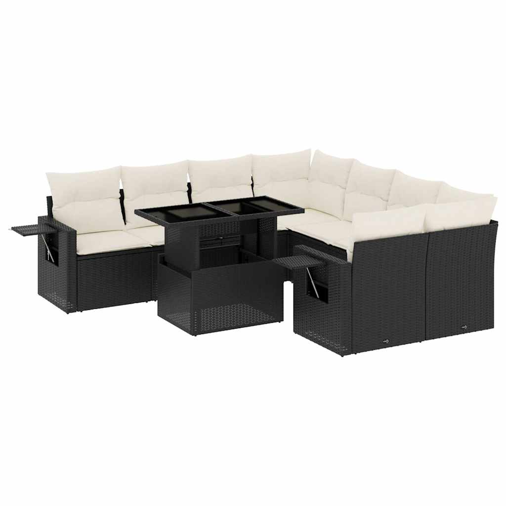 vidaXL Set mobilier de grădină cu perne, 9 piese, negru, poliratan vidaXL Set mobilier de grădină cu perne, 9 piese, negru, poliratan