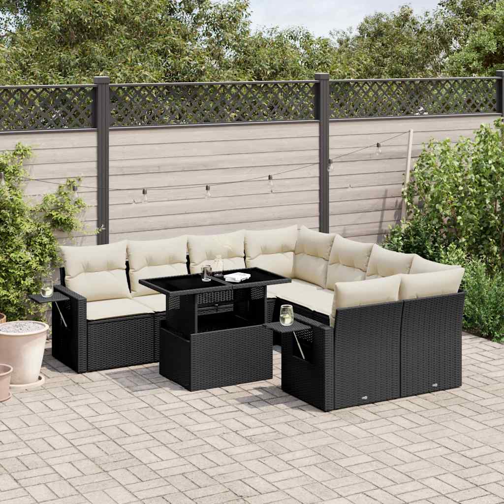 vidaXL Set mobilier de grădină cu perne, 9 piese, negru, poliratan vidaXL Set mobilier de grădină cu perne, 9 piese, negru, poliratan