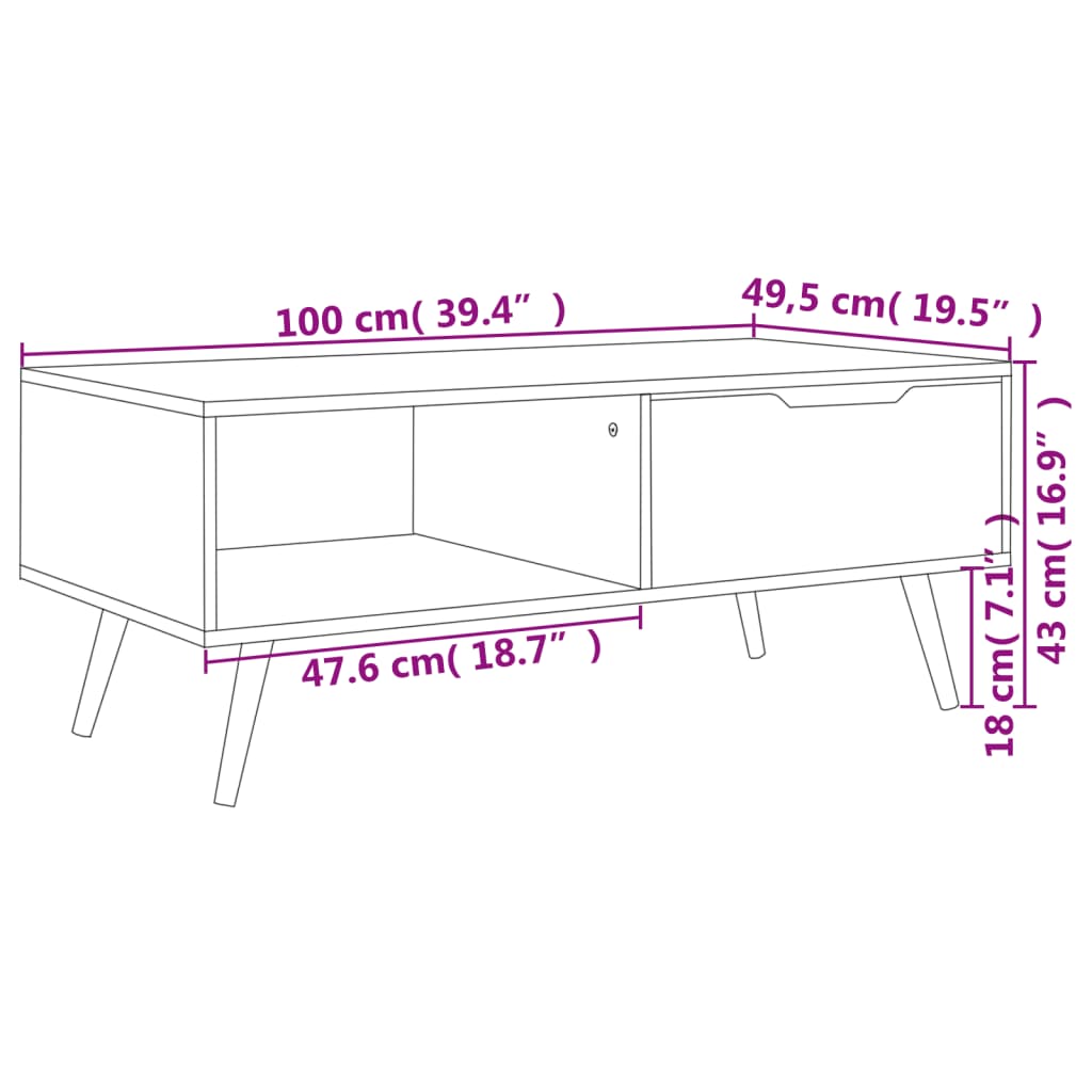 vidaXL Măsuță de cafea, stejar sonoma, 100x49,5x43 cm, lemn prelucrat vidaXL Măsuță de cafea, stejar sonoma, 100x49,5x43 cm, lemn prelucrat