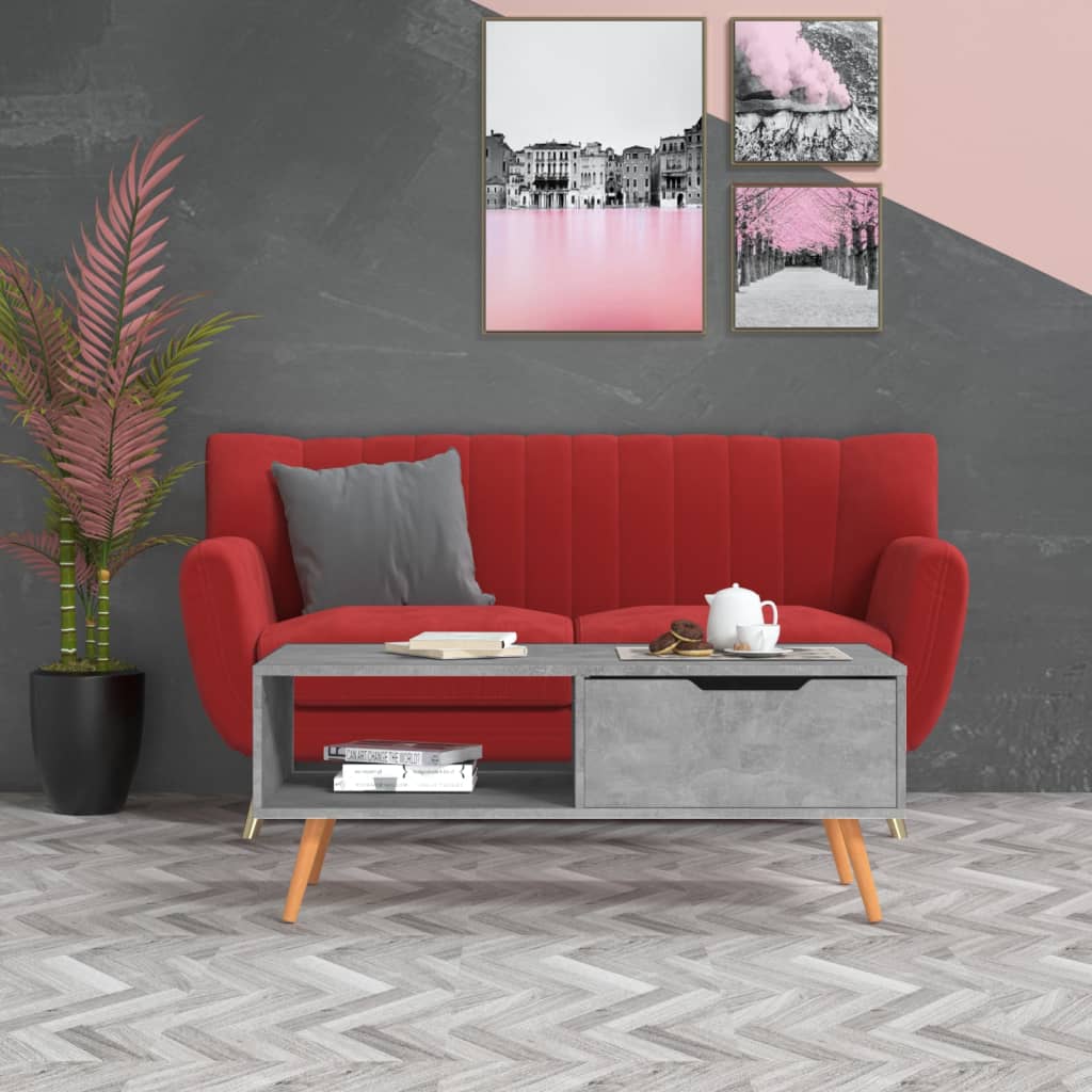 vidaXL Măsuță de cafea, gri beton, 100x49,5x45 cm, lemn prelucrat vidaXL Măsuță de cafea, gri beton, 100x49,5x45 cm, lemn prelucrat
