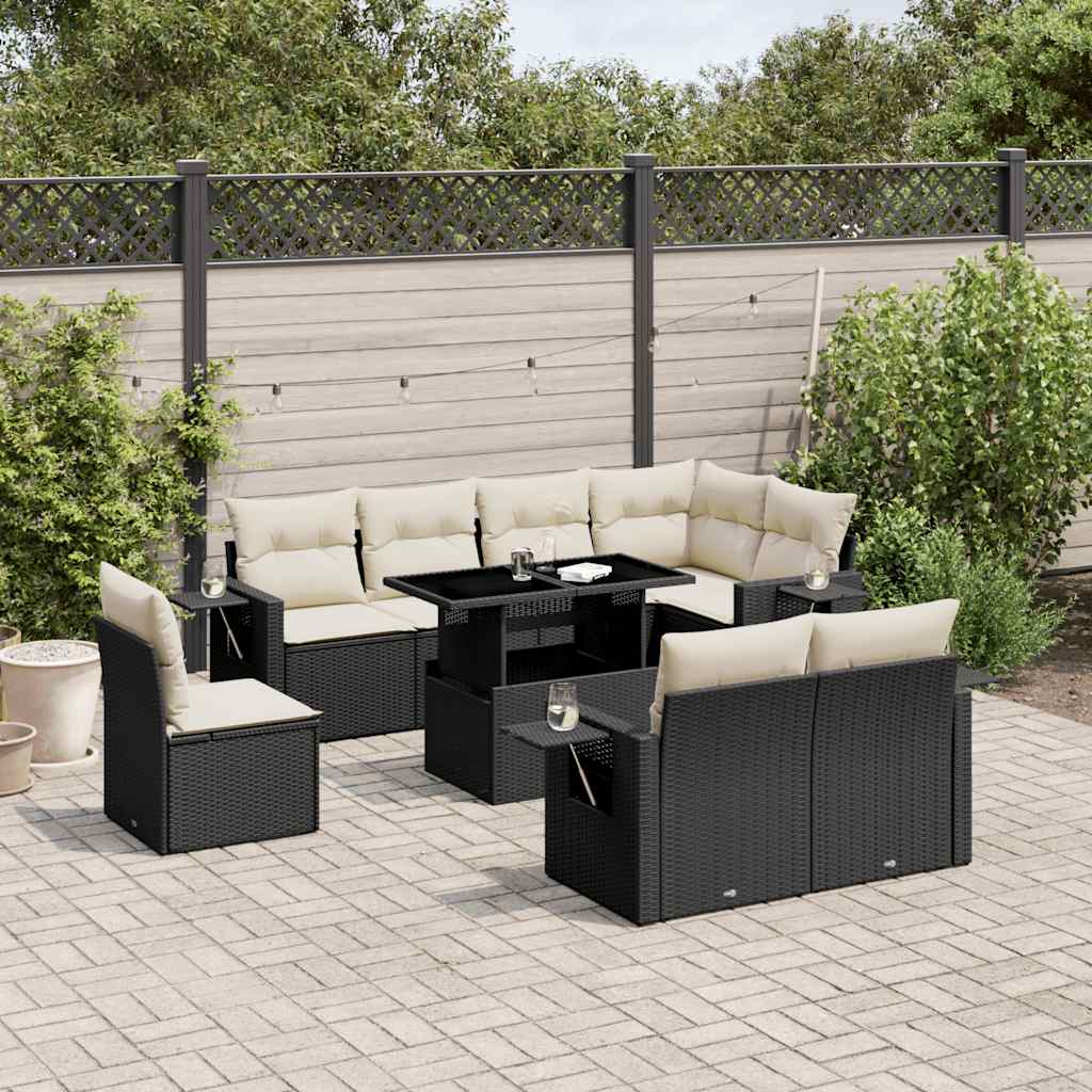 vidaXL Set mobilier de grădină cu perne, 9 piese, negru, poliratan vidaXL Set mobilier de grădină cu perne, 9 piese, negru, poliratan