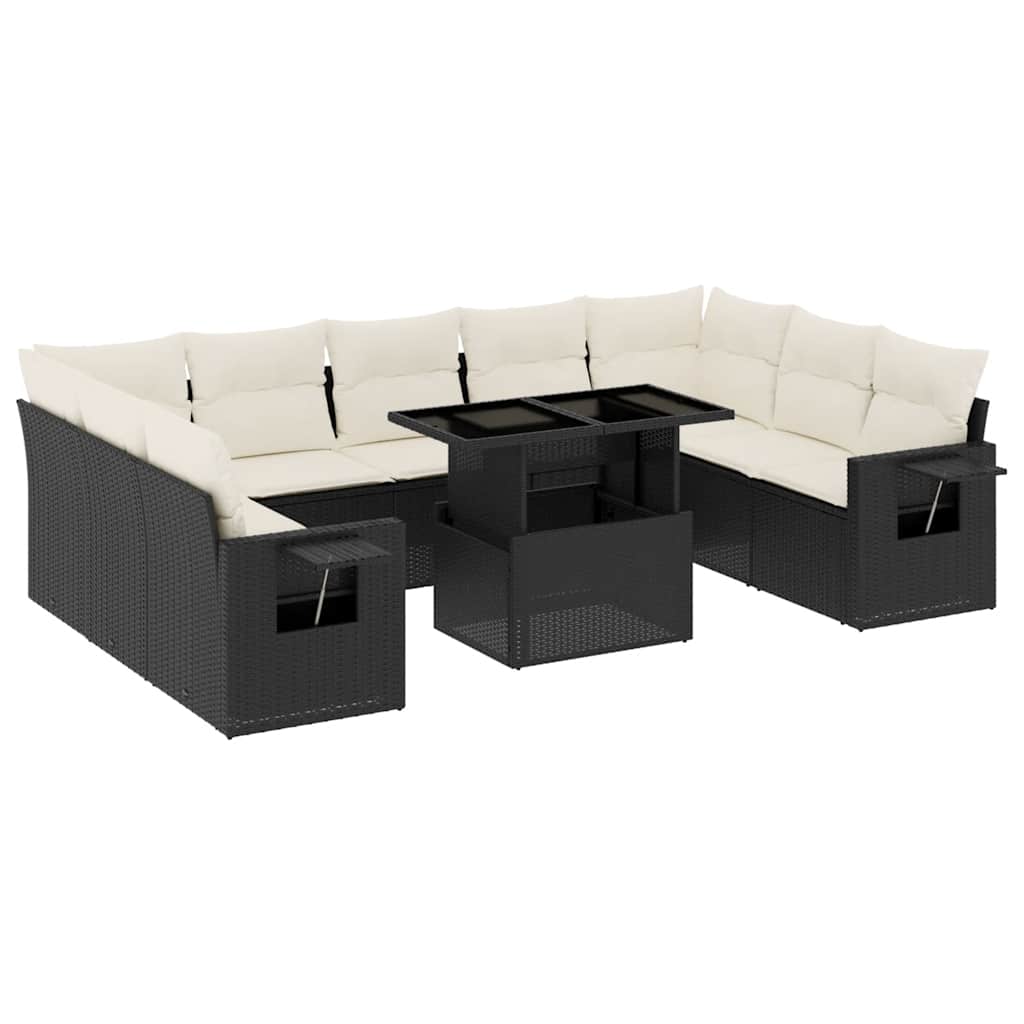 vidaXL Set canapele de grădină cu perne, 10 piese, negru, poliratan