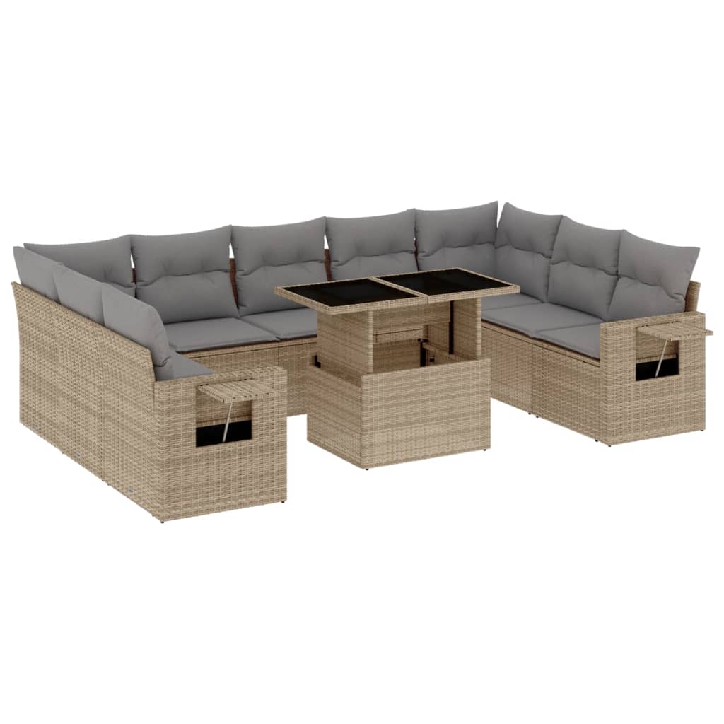 vidaXL Set canapele de grădină cu perne, 10 piese, bej, poliratan