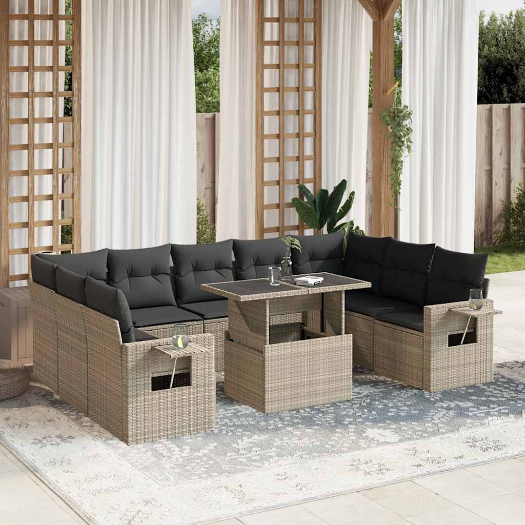 vidaXL Set canapele de grădină cu perne 10 piese gri deschis poliratan vidaXL Set canapele de grădină cu perne 10 piese gri deschis poliratan