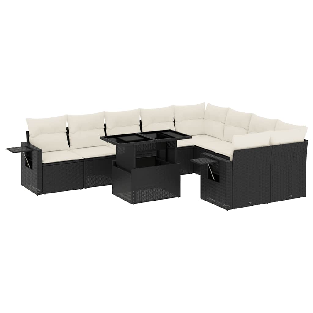 vidaXL Set canapele de grădină cu perne, 10 piese, negru, poliratan vidaXL Set canapele de grădină cu perne, 10 piese, negru, poliratan