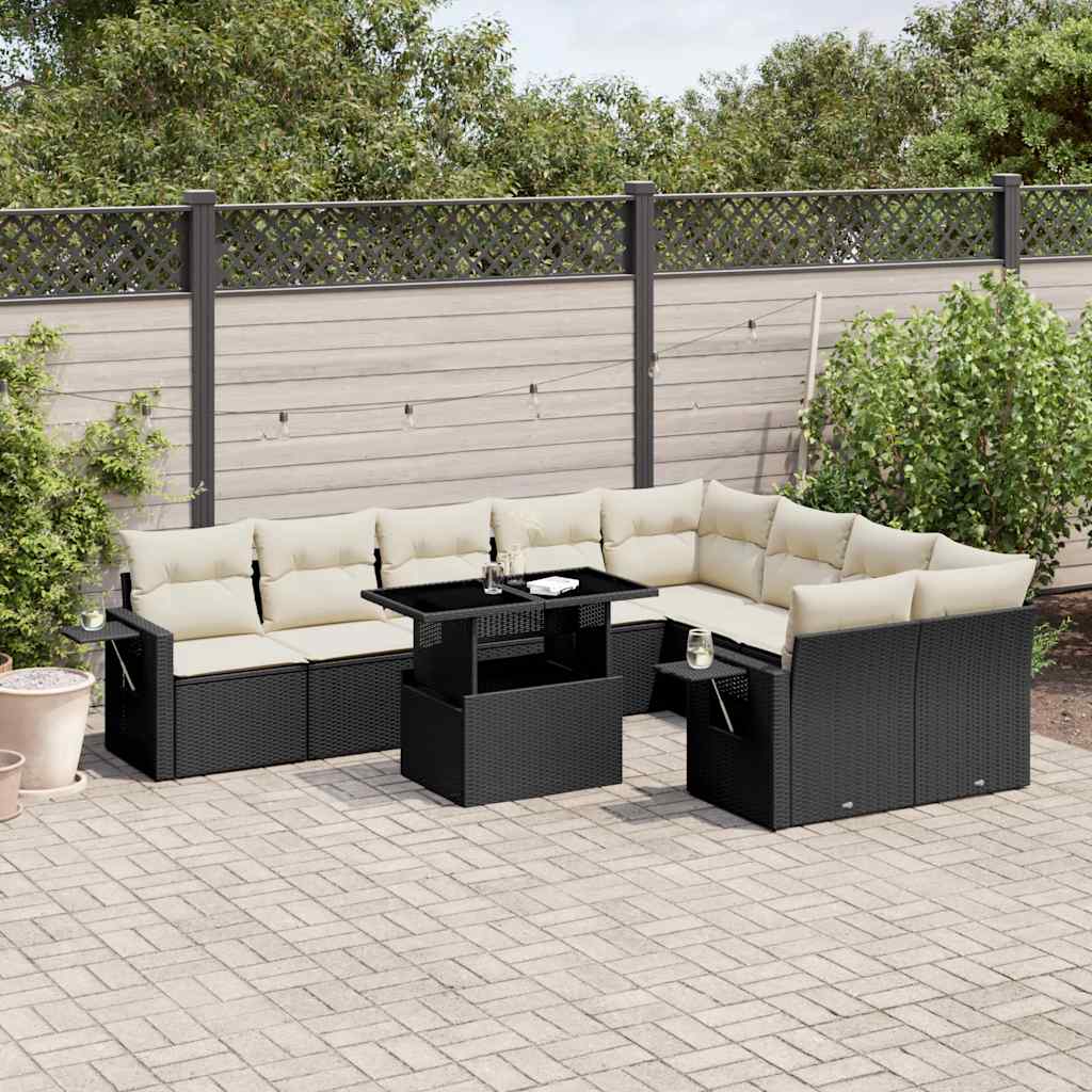 vidaXL Set canapele de grădină cu perne, 10 piese, negru, poliratan vidaXL Set canapele de grădină cu perne, 10 piese, negru, poliratan