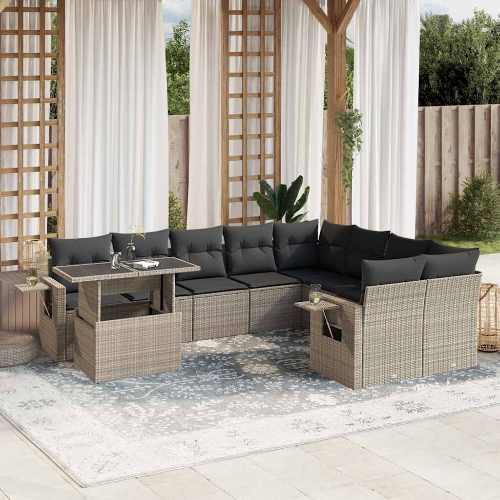 vidaXL Set canapele de grădină cu perne 10 piese gri deschis poliratan vidaXL Set canapele de grădină cu perne 10 piese gri deschis poliratan