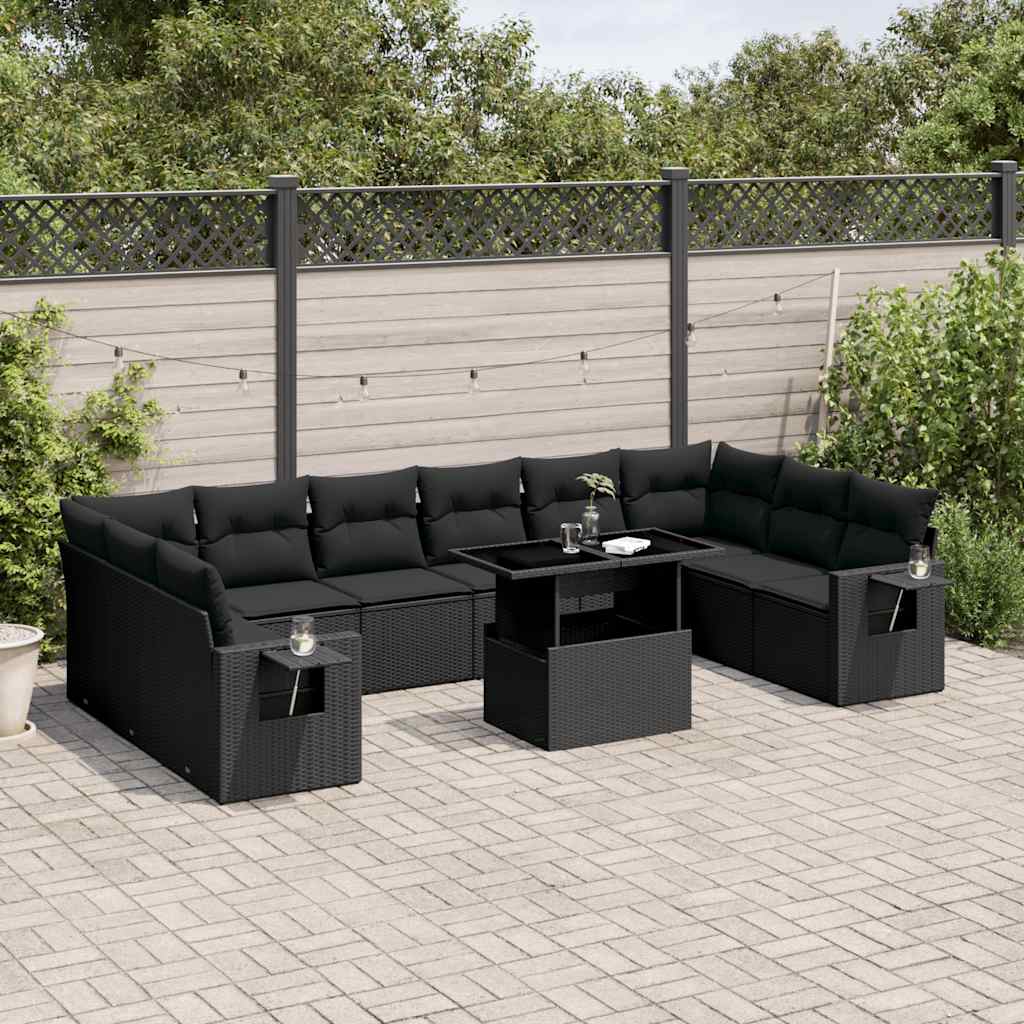vidaXL Set canapele de grădină cu perne, 11 piese, negru, poliratan vidaXL Set canapele de grădină cu perne, 11 piese, negru, poliratan