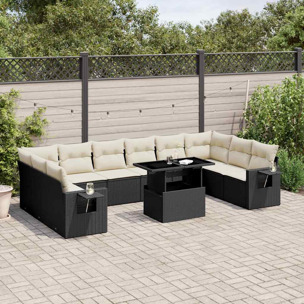 vidaXL Set canapele de grădină cu perne, 11 piese, negru, poliratan vidaXL Set canapele de grădină cu perne, 11 piese, negru, poliratan
