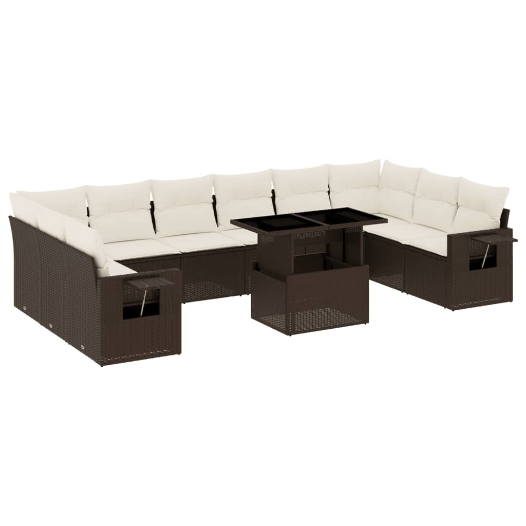 vidaXL Set canapele de grădină cu perne, 11 piese, maro, poliratan vidaXL Set canapele de grădină cu perne, 11 piese, maro, poliratan