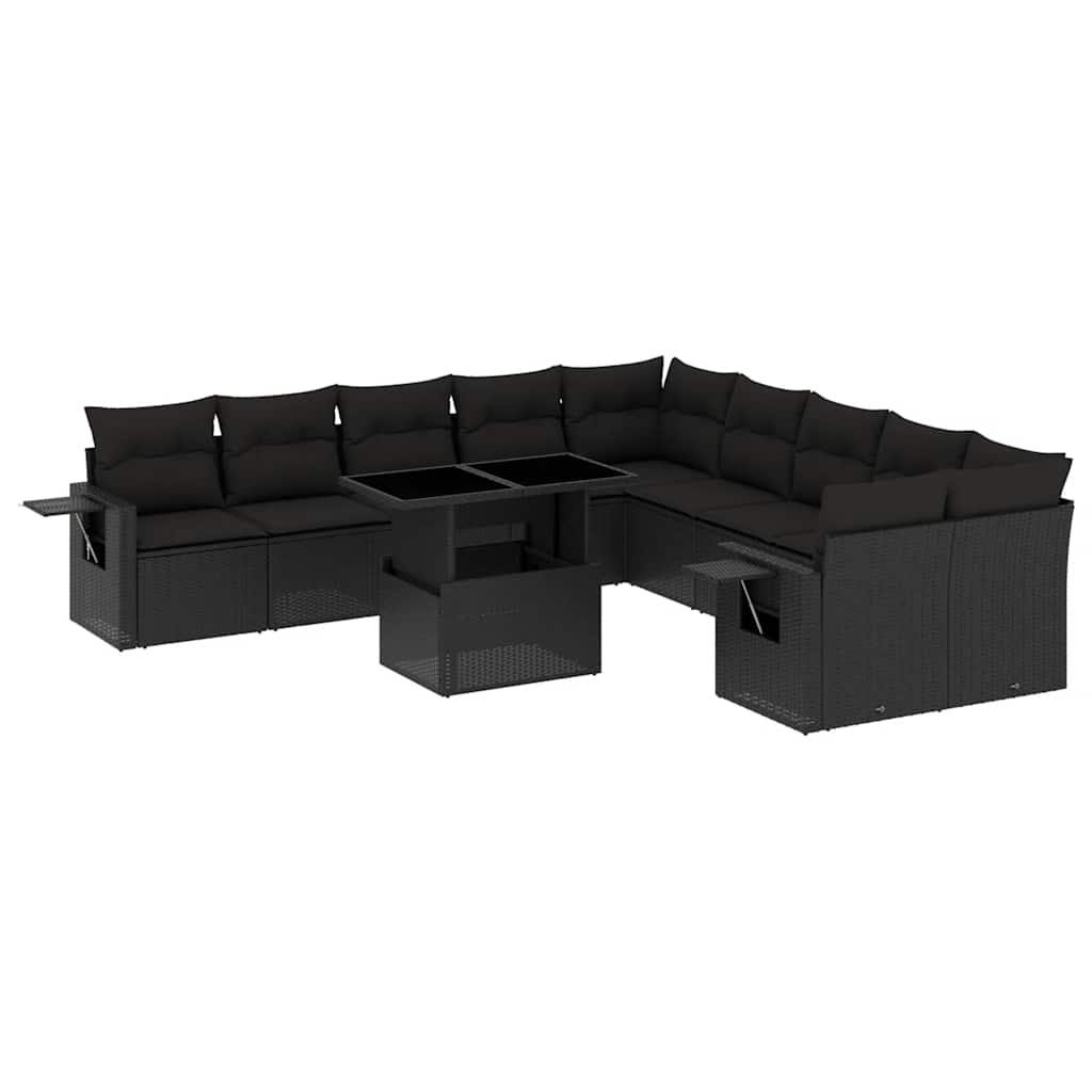 vidaXL Set canapele de grădină cu perne, 11 piese, negru, poliratan vidaXL Set canapele de grădină cu perne, 11 piese, negru, poliratan