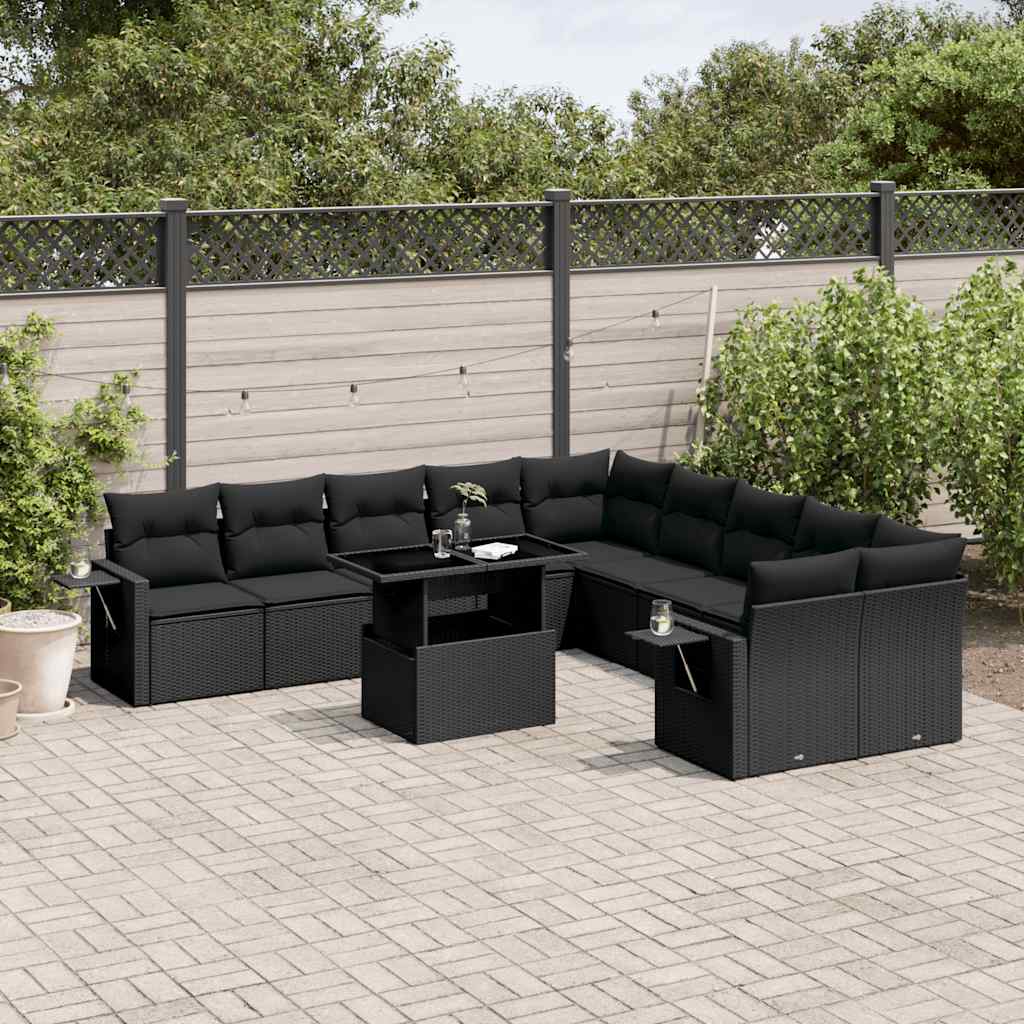 vidaXL Set canapele de grădină cu perne, 11 piese, negru, poliratan vidaXL Set canapele de grădină cu perne, 11 piese, negru, poliratan
