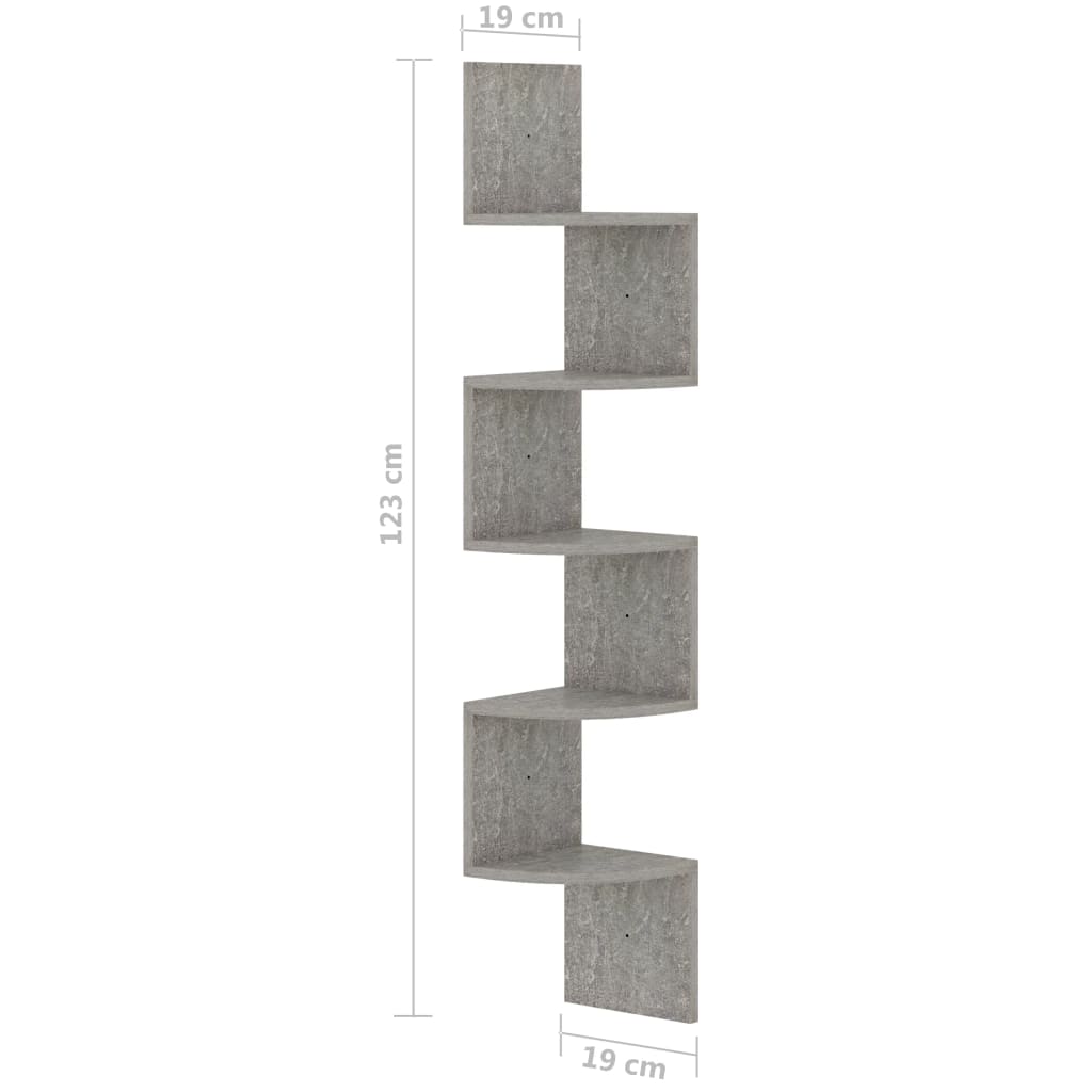 vidaXL Raft de perete de colț, gri beton, 19x19x123 cm, lemn prelucrat vidaXL Raft de perete de colț, gri beton, 19x19x123 cm, lemn prelucrat