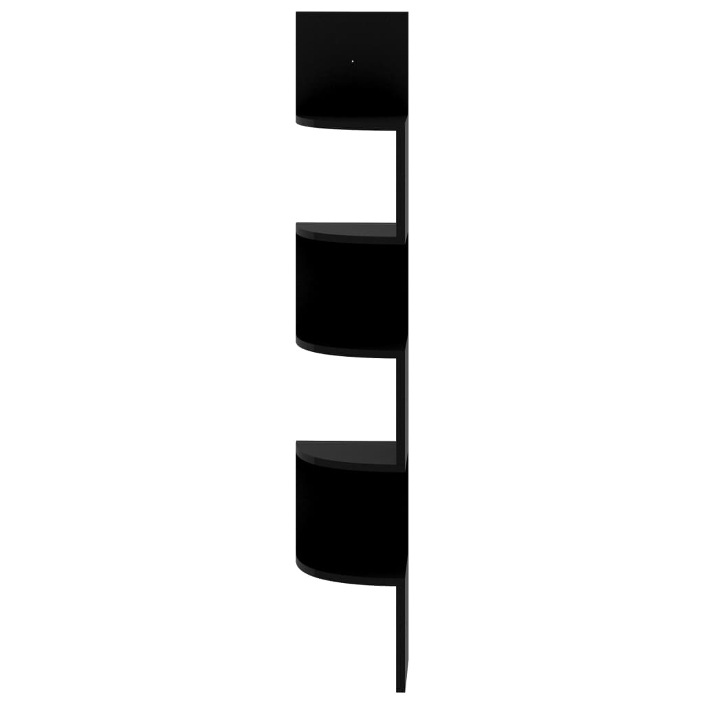 vidaXL Raft de perete de colț negru lucios, 19x19x123cm lemn prelucrat vidaXL Raft de perete de colț negru lucios, 19x19x123cm lemn prelucrat