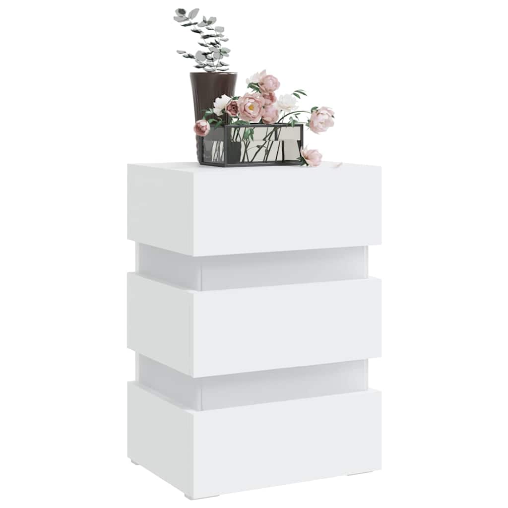 vidaXL Dulap noptieră cu LED, alb, 45x35x67 cm, lemn prelucrat vidaXL Dulap noptieră cu LED, alb, 45x35x67 cm, lemn prelucrat