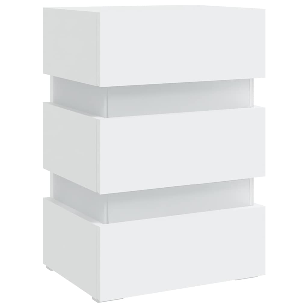 vidaXL Dulap noptieră cu LED, alb, 45x35x67 cm, lemn prelucrat vidaXL Dulap noptieră cu LED, alb, 45x35x67 cm, lemn prelucrat