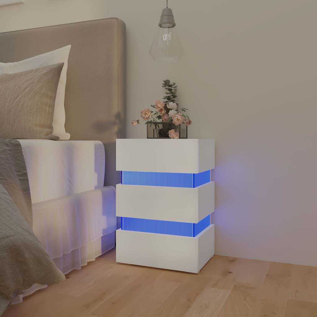 vidaXL Dulap noptieră cu LED, alb, 45x35x67 cm, lemn prelucrat vidaXL Dulap noptieră cu LED, alb, 45x35x67 cm, lemn prelucrat