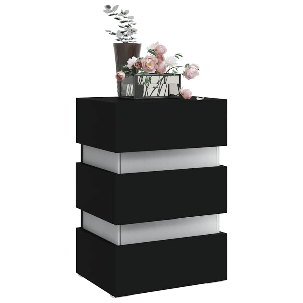 vidaXL Dulap noptieră, cu LED, negru, 45x35x67 cm, lemn prelucrat