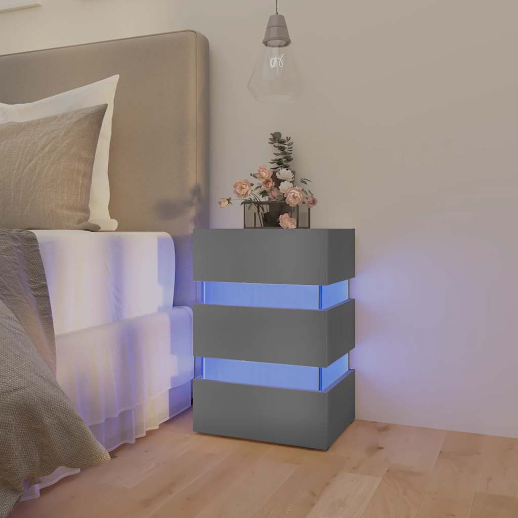 vidaXL Dulap noptieră, cu LED, gri, 45x35x67 cm, lemn prelucrat vidaXL Dulap noptieră, cu LED, gri, 45x35x67 cm, lemn prelucrat