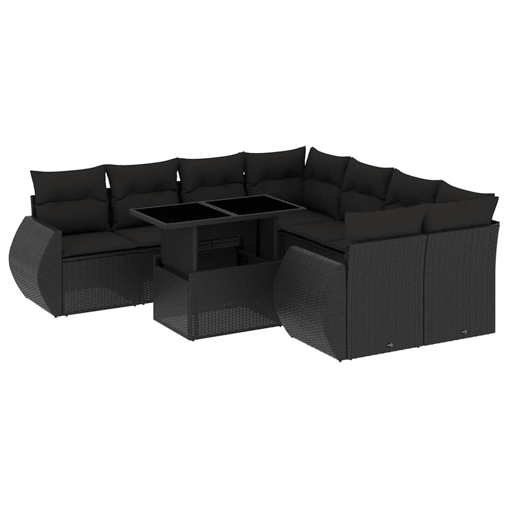 vidaXL Set mobilier de grădină cu perne, 9 piese, negru, poliratan