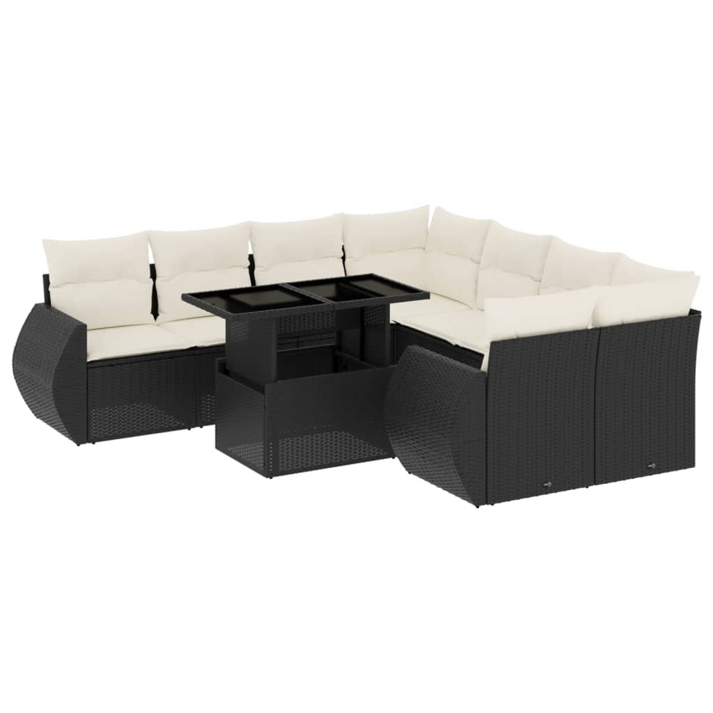 vidaXL Set mobilier de grădină cu perne, 9 piese, negru, poliratan vidaXL Set mobilier de grădină cu perne, 9 piese, negru, poliratan