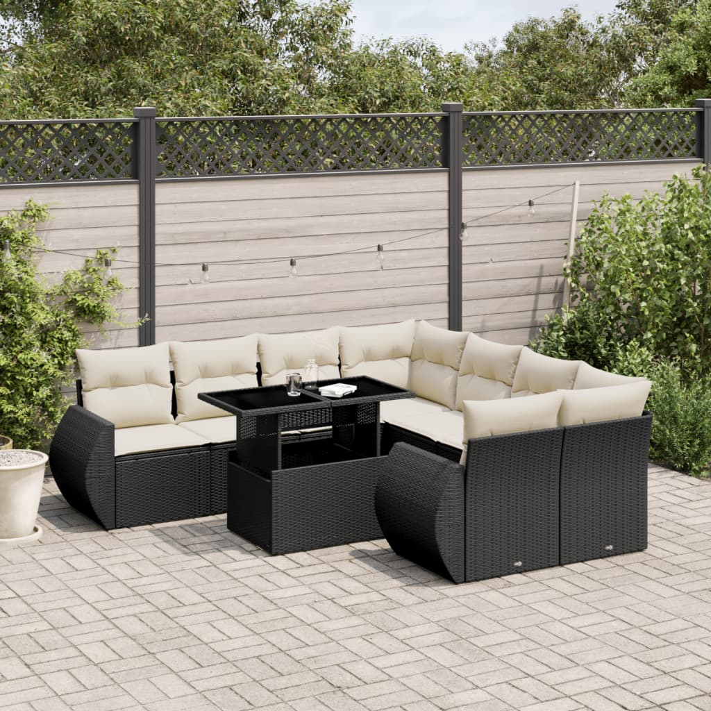 vidaXL Set mobilier de grădină cu perne, 9 piese, negru, poliratan vidaXL Set mobilier de grădină cu perne, 9 piese, negru, poliratan