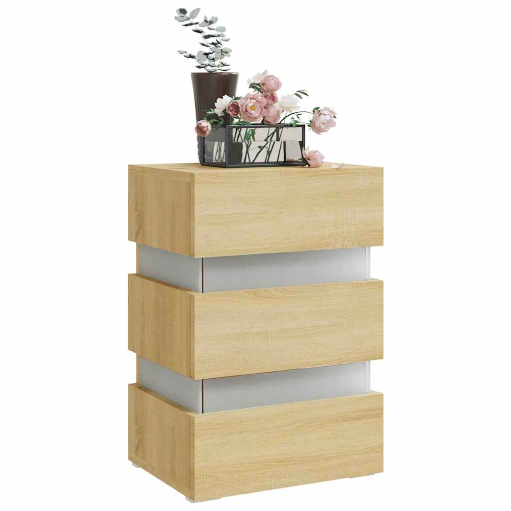 vidaXL Dulap noptieră cu LED stejar sonoma, 45x35x67 cm lemn prelucrat vidaXL Dulap noptieră cu LED stejar sonoma, 45x35x67 cm lemn prelucrat