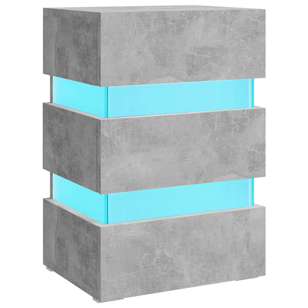 vidaXL Dulap noptieră, cu LED, gri beton, 45x35x67 cm, lemn prelucrat vidaXL Dulap noptieră, cu LED, gri beton, 45x35x67 cm, lemn prelucrat