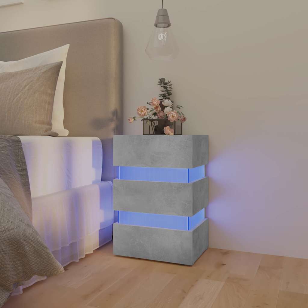 vidaXL Dulap noptieră, cu LED, gri beton, 45x35x67 cm, lemn prelucrat vidaXL Dulap noptieră, cu LED, gri beton, 45x35x67 cm, lemn prelucrat